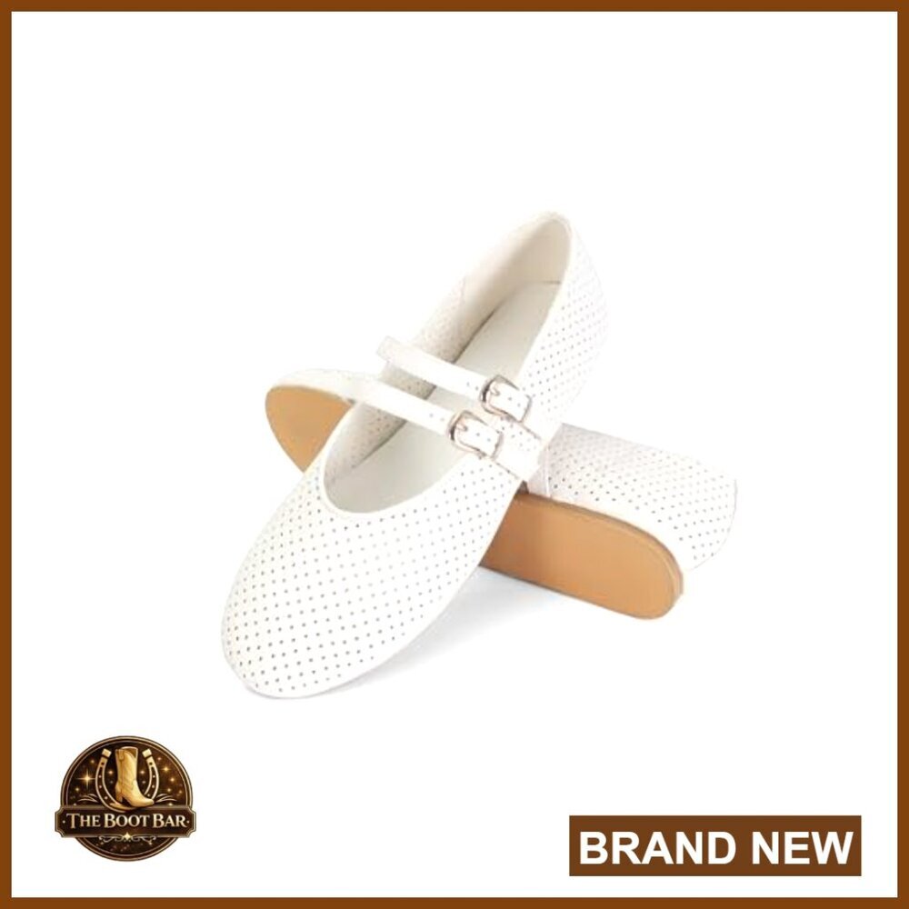 Suede Mary Jane Ballet Flats with Double Buckle Strap Breathable Mesh - Picture 5 of 6